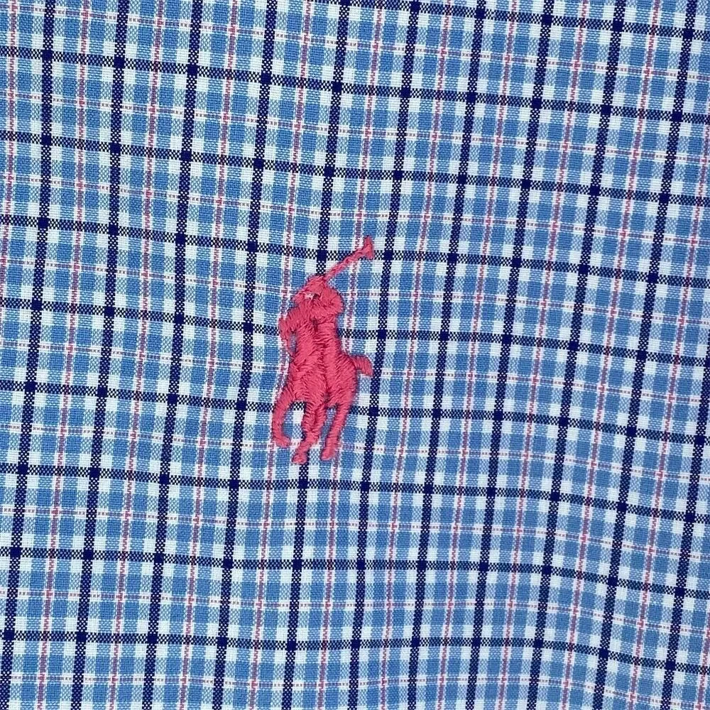 Ralph Lauren Men's XL Blue Check Short Sleeve Button-Up Shirt